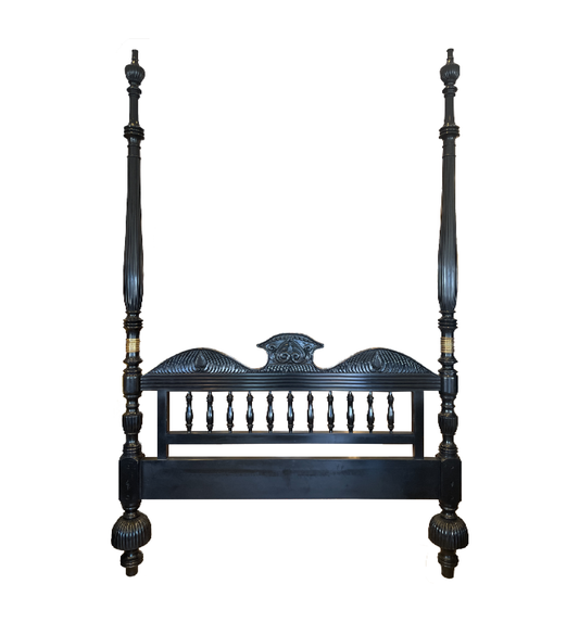 Queen Four Poster Regency Style Black with Brass Bed (0HP00P)