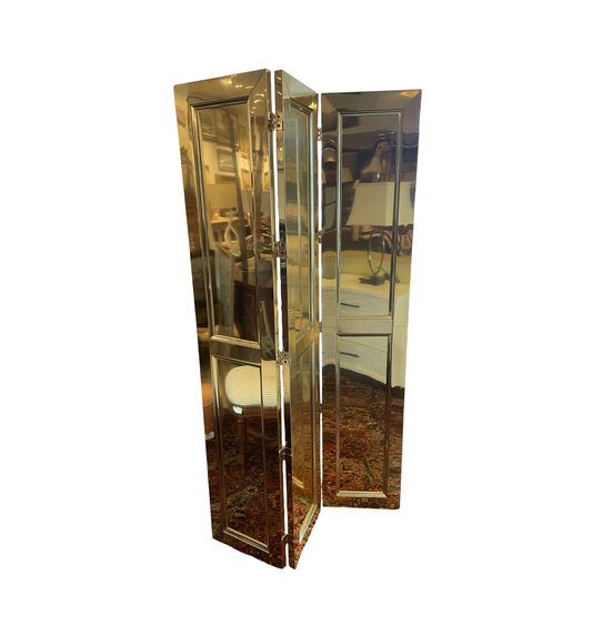 Vintage Brass and Wood Room Divider, AS IS (0JF004)