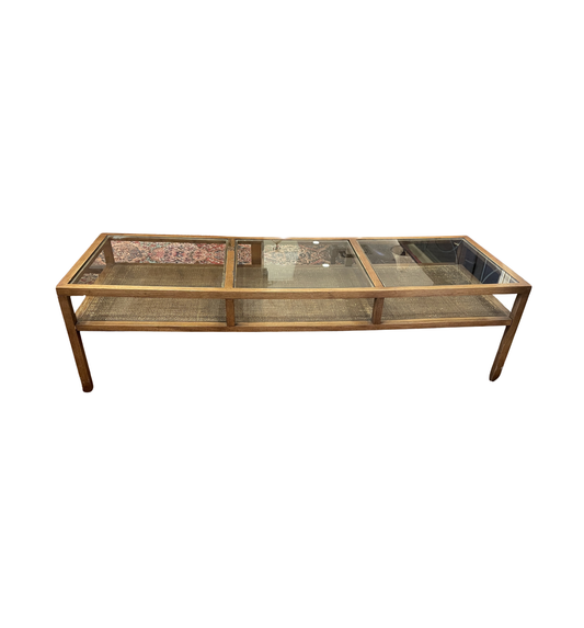 Mid Century Glass and Rattan Base Coffee Table, AS IS (0NJ008)