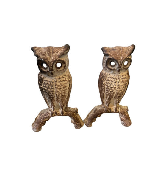 Owl Andirons, AS IS - no eyes (0NJ005)