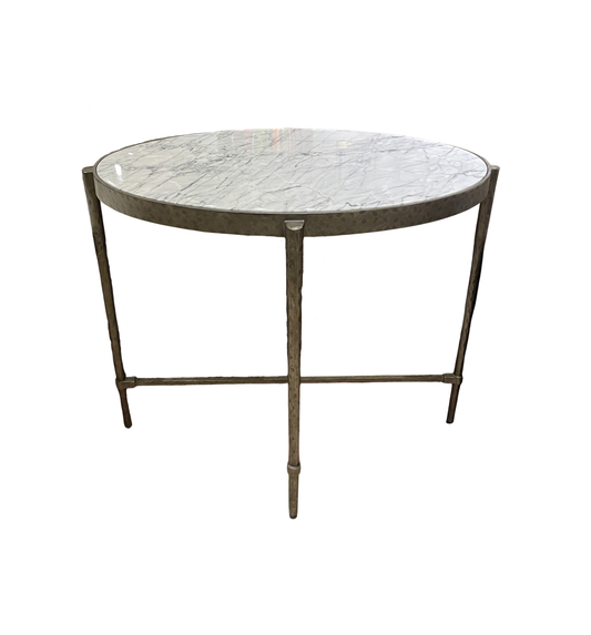 Ambella Marble and Chrome Oval End Table (Two available) (0IV00Q)