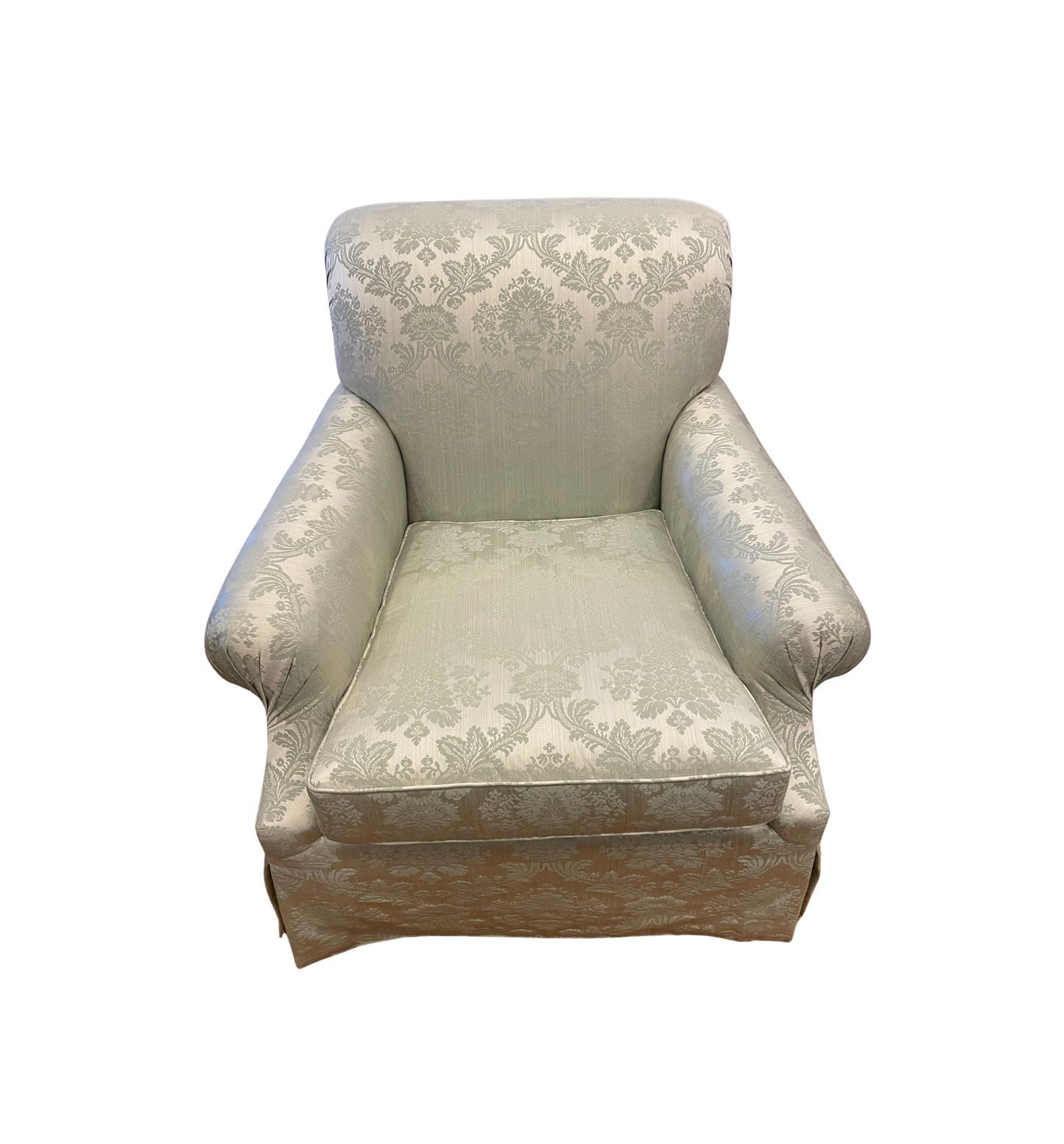 Green Damask Arm Chair, custom (Two available 0OT00E 0OT00F)