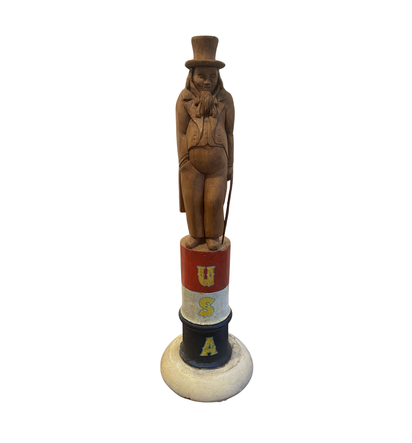 Folk Art Carved Uncle Sam on Oil Barrel (02J00H)