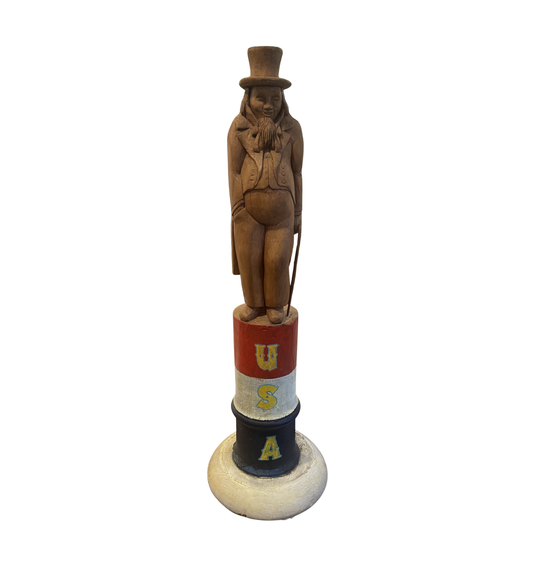 Folk Art Carved Uncle Sam on Oil Barrel (02J00H)