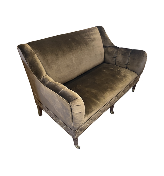 Brown Velour Loveseat with Nailhead Detailing, AS IS (0KO004)