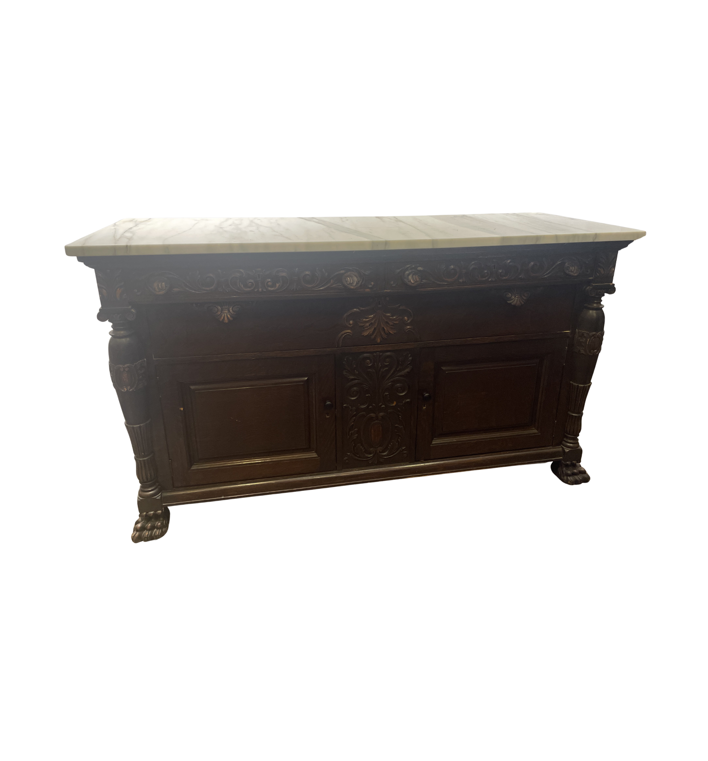 Antique Renaissance Revival Carved Buffet with Marble Top (00Y00J)