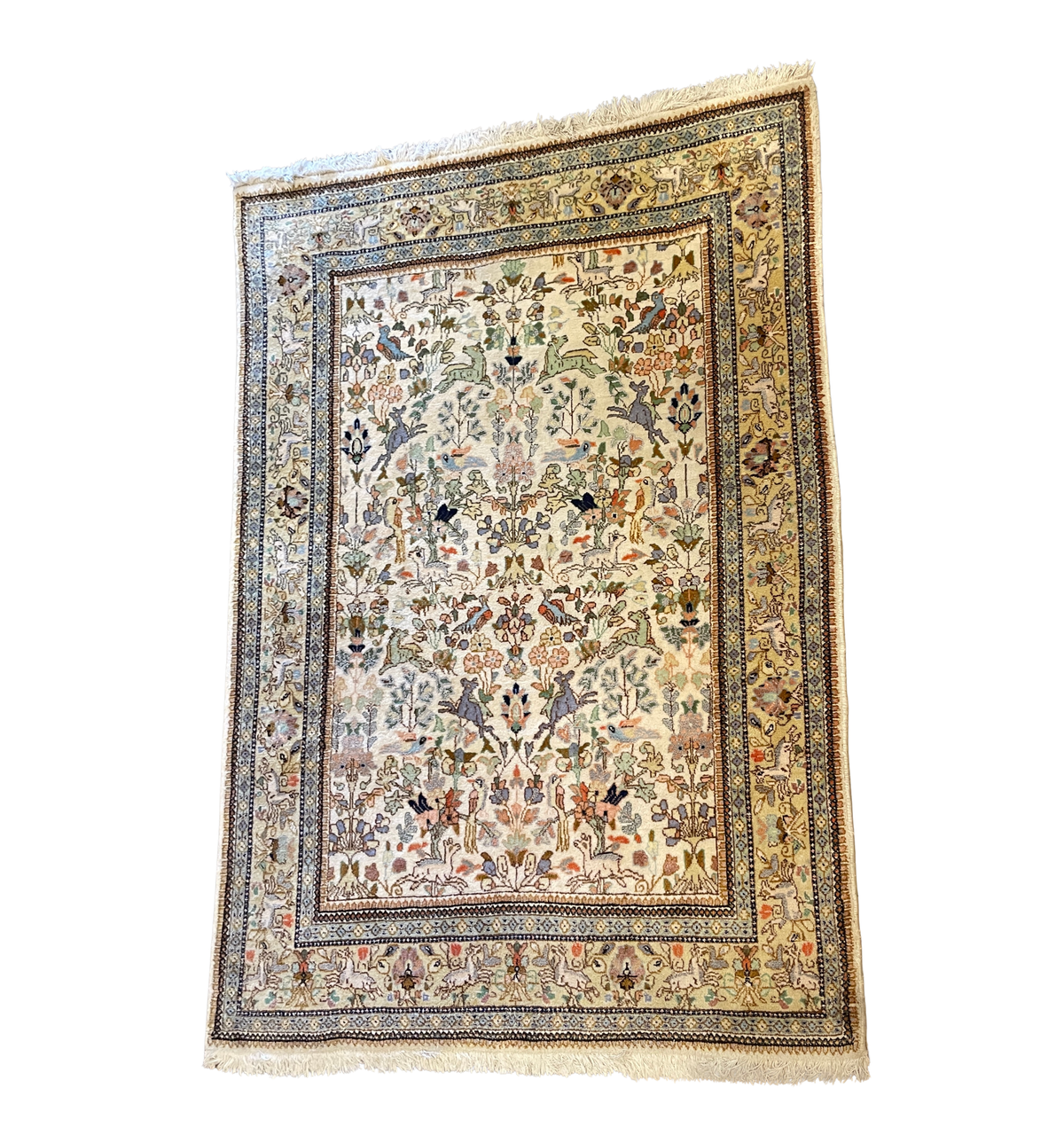 Vintage Taba Tabriz Woodland Animals Hand Knotted Rug (4'10x6'7) (0PO001)