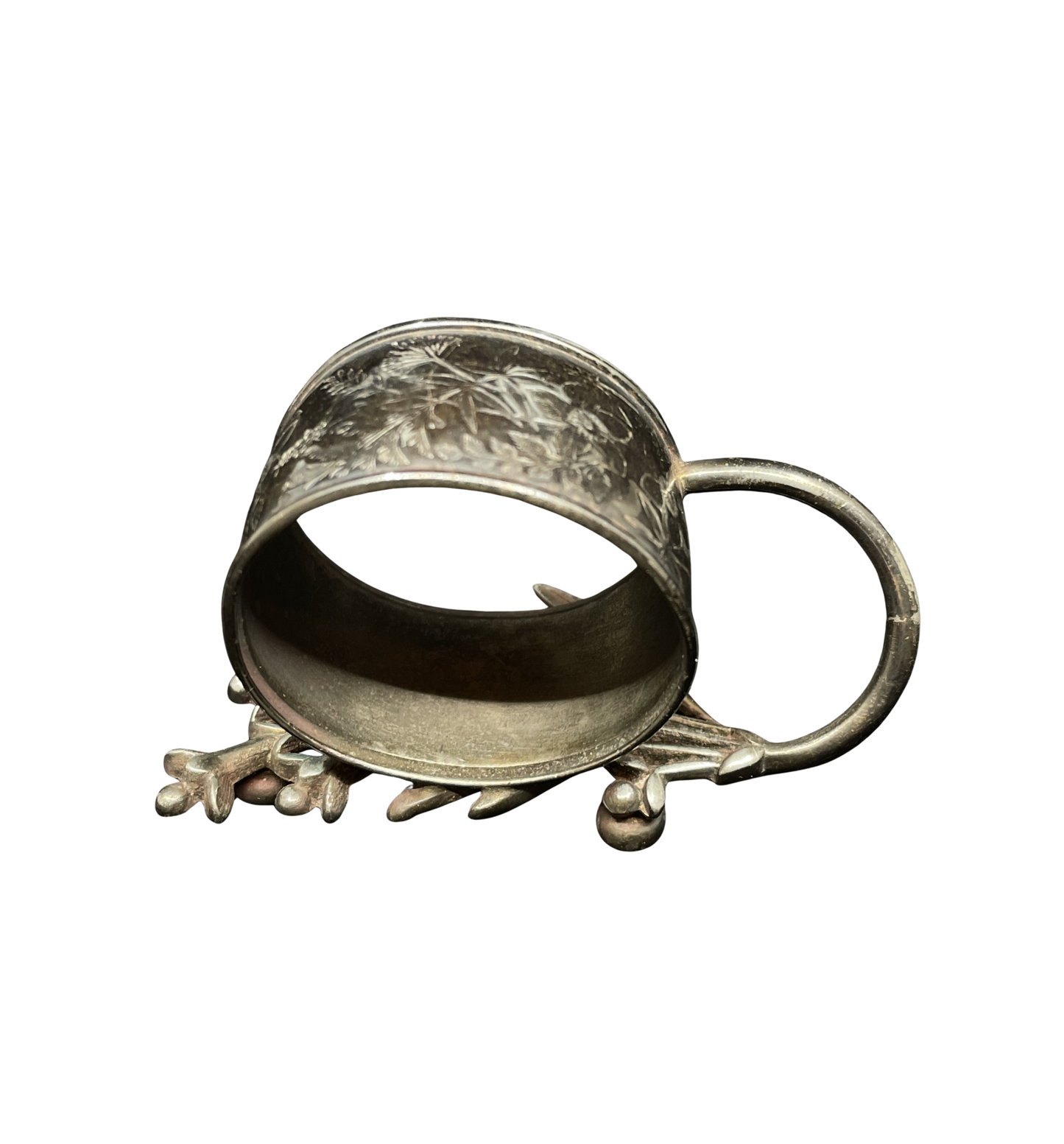 Antique Silverplate Floral Figural Napkin Ring (0IB004)