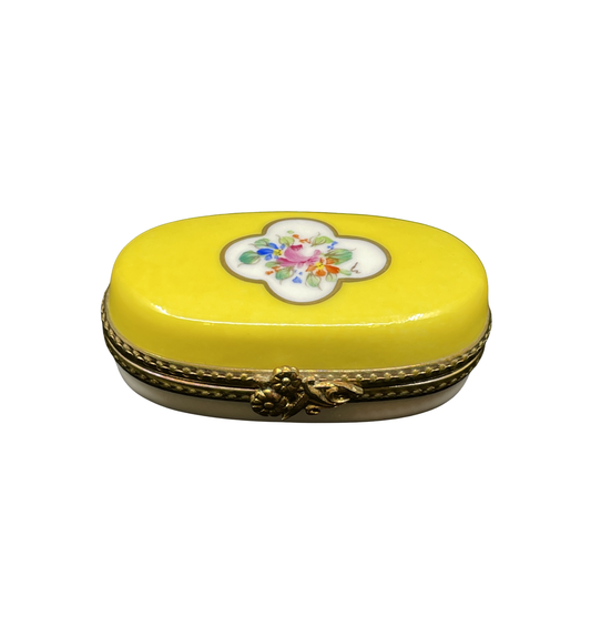 Limoges yellow floral trinket box (00P006)