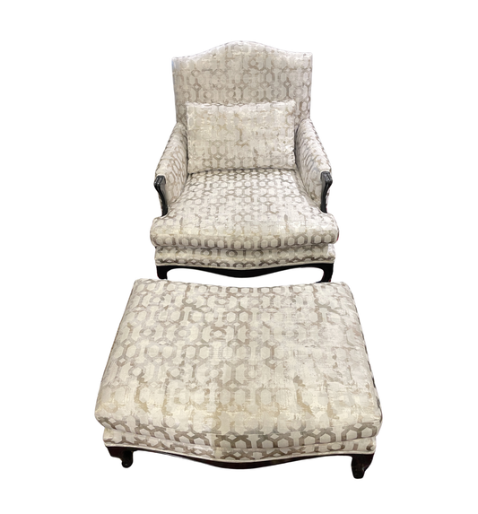 Silver Upholstered Bergère Chair with Ottoman (0L7005)
