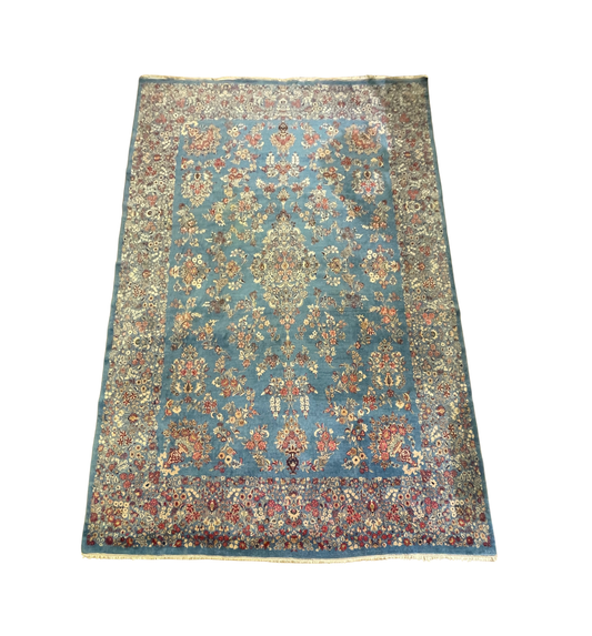 Vintage Hand Knotted French Blue with Floral Wool Rug, AS IS (9'7x13'10) (0MW003)