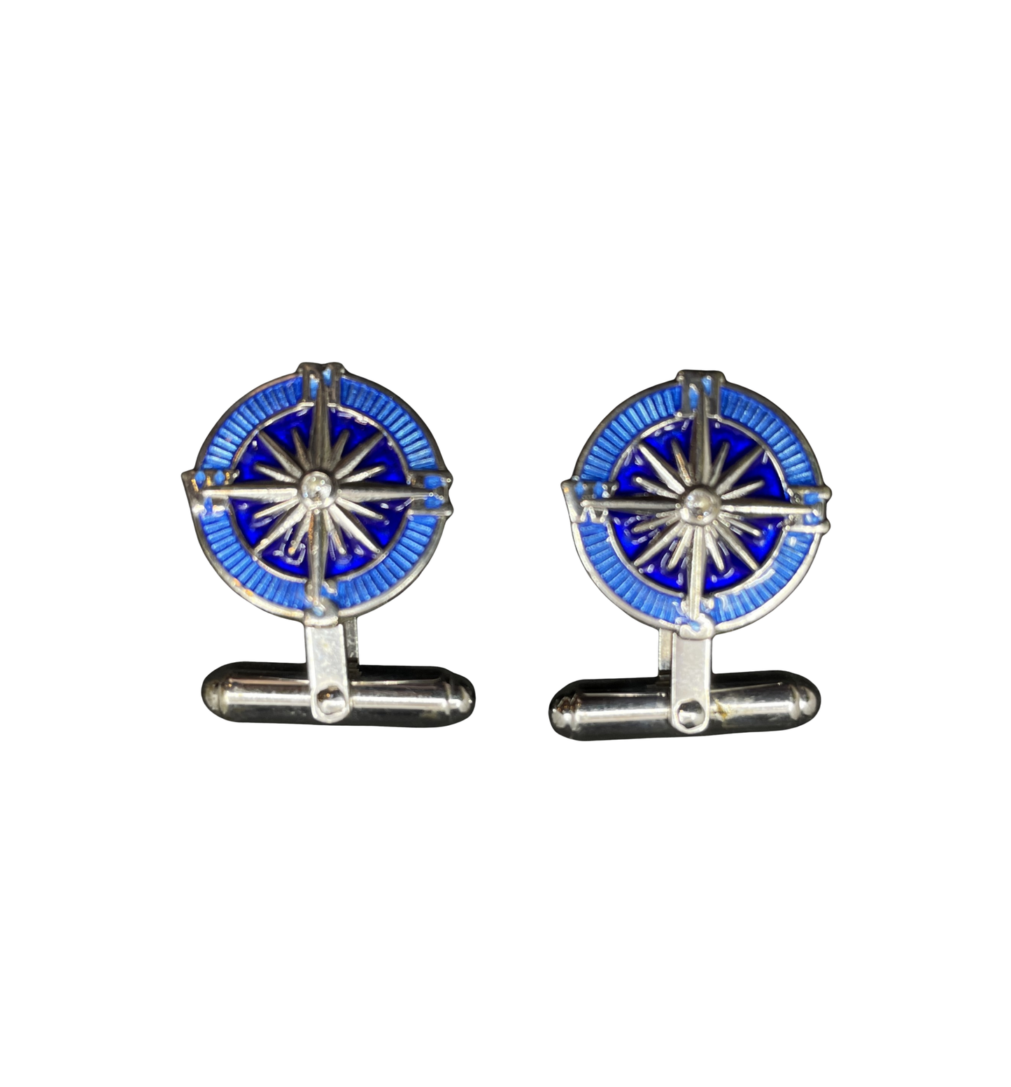 Nicole Barr Compass Cufflinks, Enamel and Sterling (01401S)