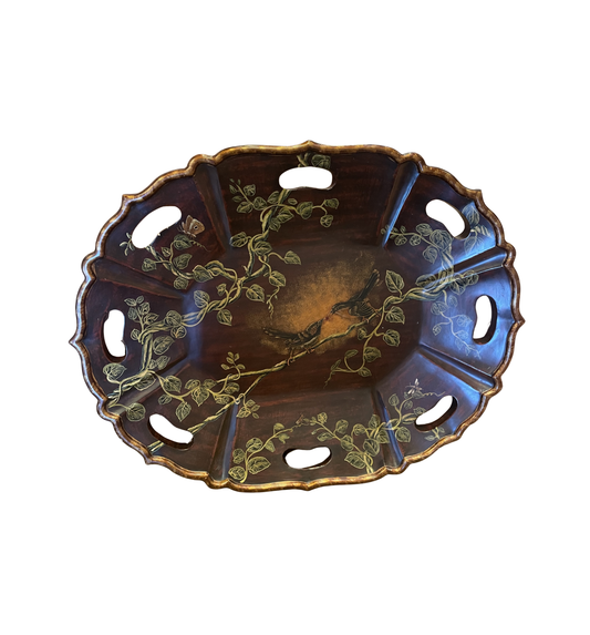 Chinoiserie style tray with birds, AS IS (0HE001)