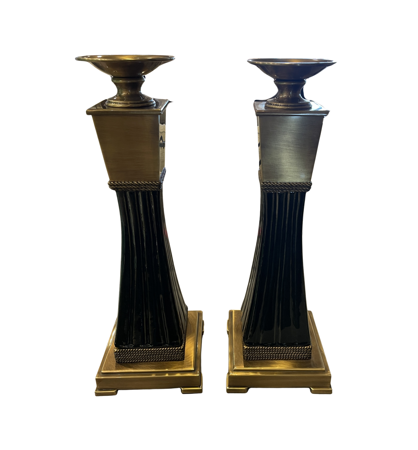 Bronze and Ceramic Mantle Candlesticks, a pair (0NT00L)