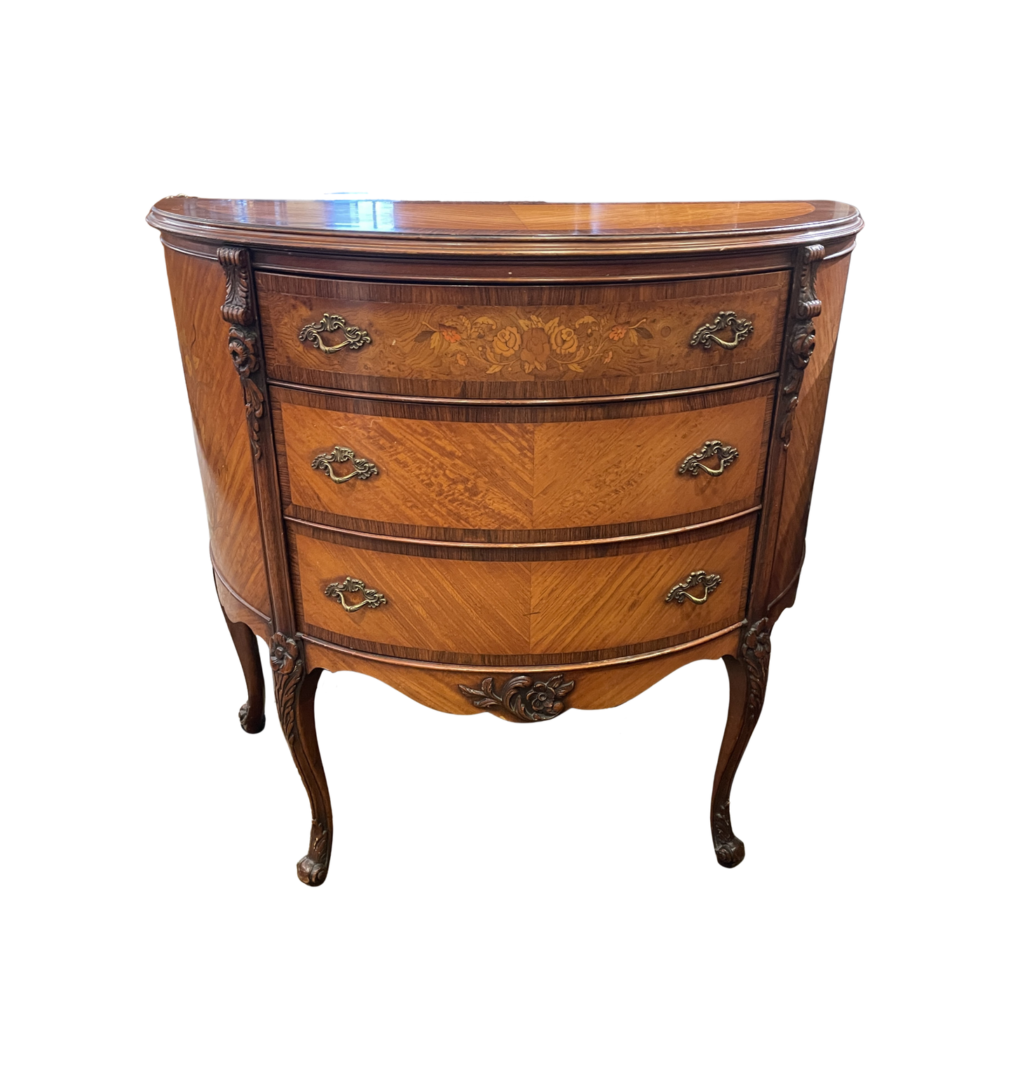 Vintage French Demilune chest with ormolu, AS IS (0HO00V)