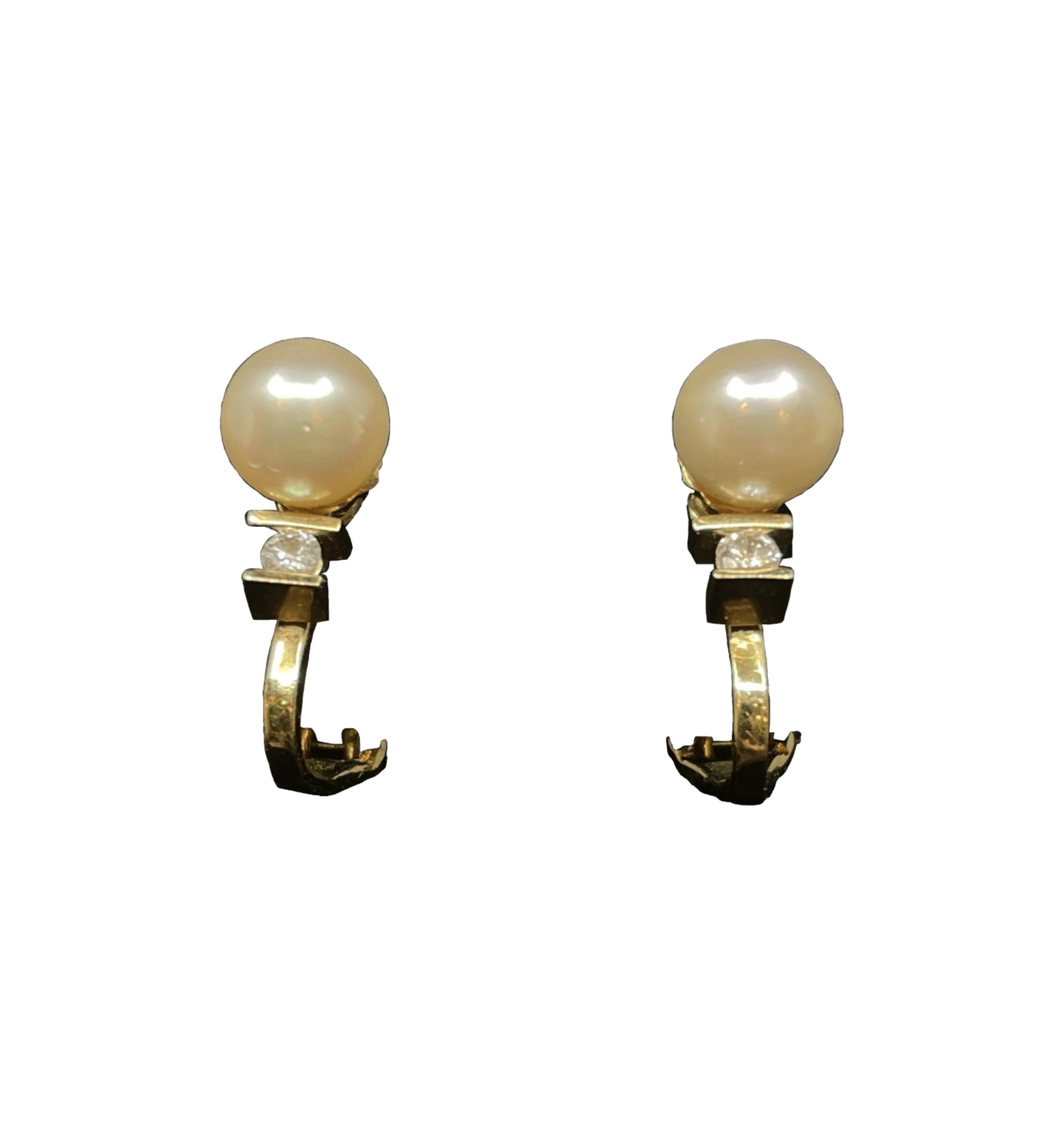 14K Pearl and Diamond Earrings, Clip (0LA003)