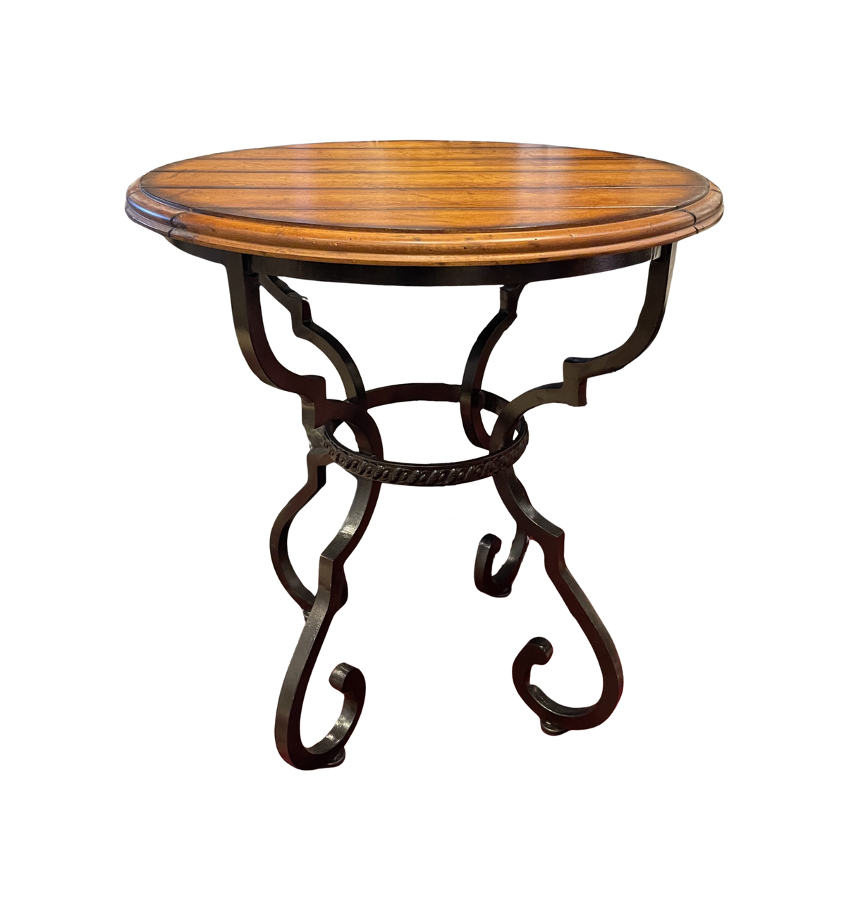 Century Round Plank Top Lamp Table with Iron Base (0Q000C)