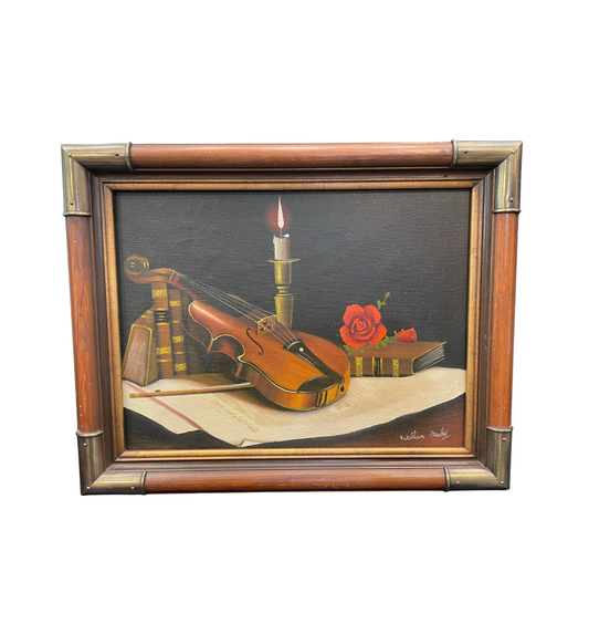 Still life on canvas of Violin, signed William Bieley (01D00T)