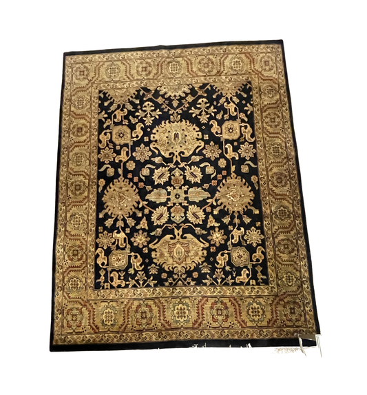 Hand Woven Wool Rug, black, mauve and blue (8x12) (0JQ00B)