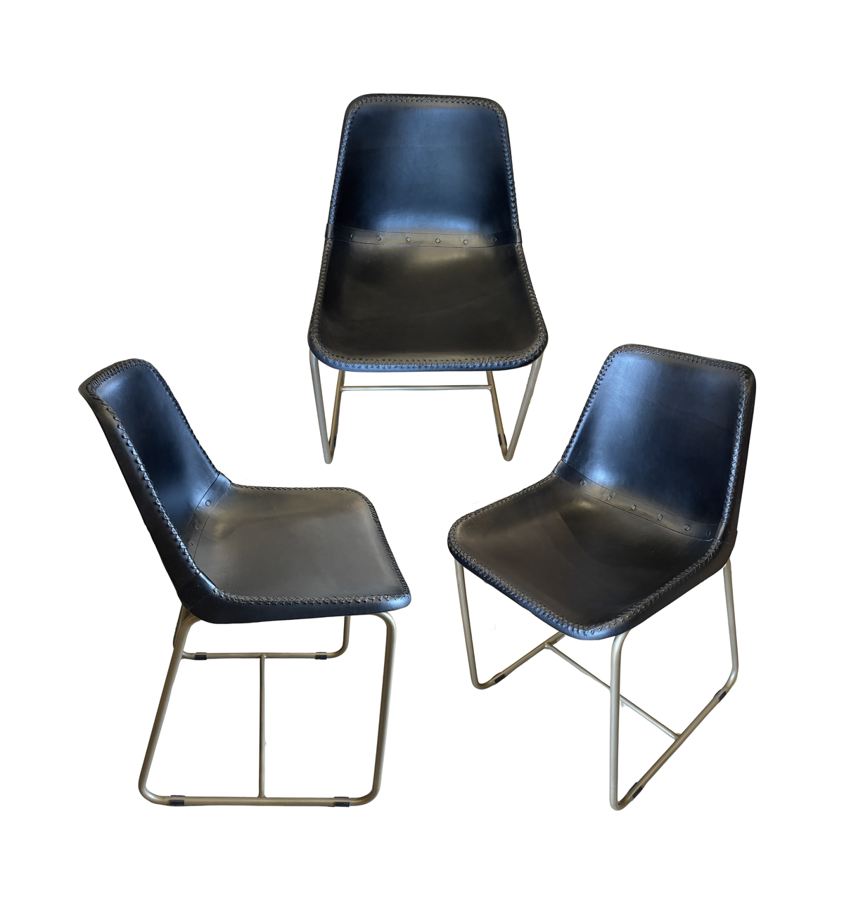 CB2 Roadhouse Leather Dining Chairs in Black, set of 4 (0PH001)