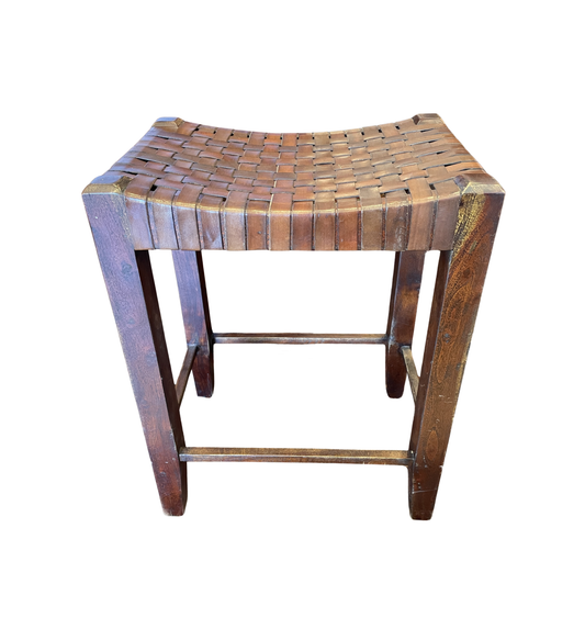 Woven Leather Saddle Barstool, Counter Height (Two available 0NT008 and 0NT009)