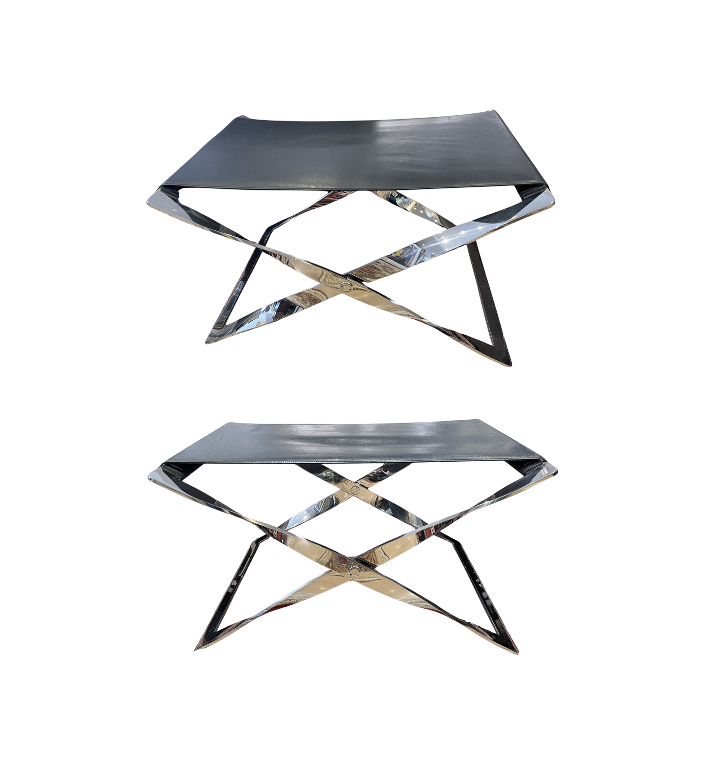 Chrome X-Base with Leather Sling seat attributed to Poul Kjærholm for Fritz Hansen, a pair (0LN00O)