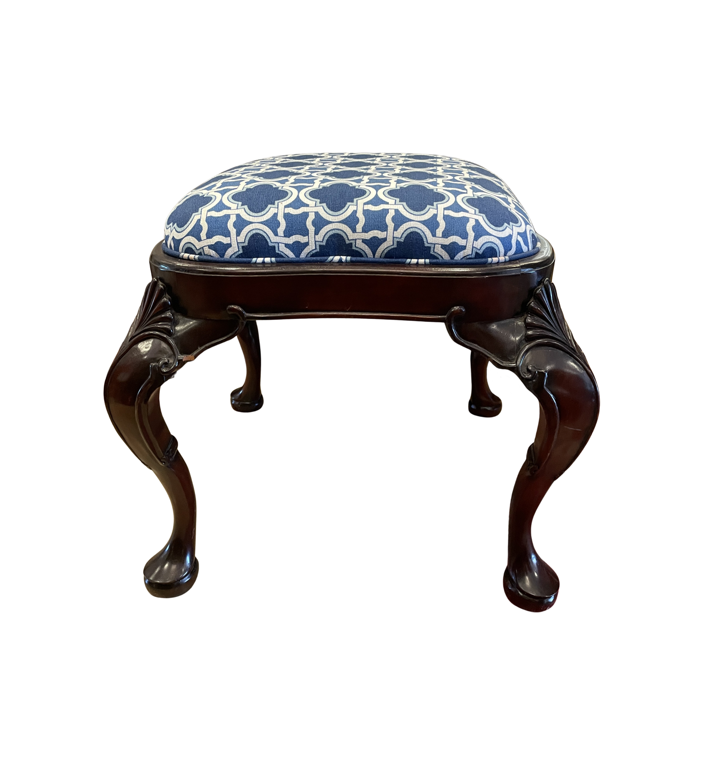 Antique Mahogany Ottoman, reupholstered (0NS003)