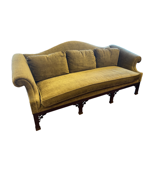 Drexel Green Velvet Chippendale Camelback Sofa, Reupholstered (0KR002)
