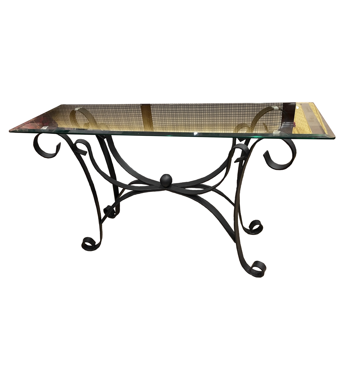 Black Iron Console Table with Glass Top (0HU00G)