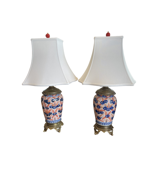 Antique 19th Century Japanese Imari Table Lamps Mounted on Bronze, a pair (05B00A)
