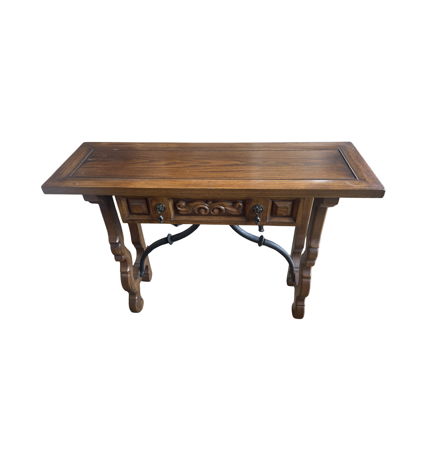 Tudor Revival Small Console with Iron Base, AS IS (0N800B)