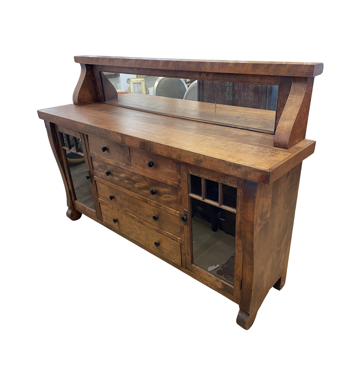 Antique 1900s Chicago Sideboard with mirrored gallery, Empire influence (03N007)