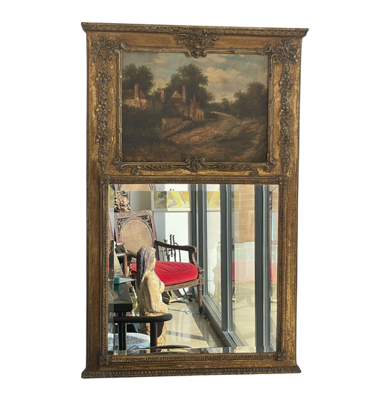Reproduction Trumeau Mirror with gilt frame and oil painting insert (0G0011)