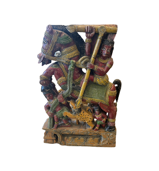 Indian Polychrome Carved Man on Horse (0N100D)