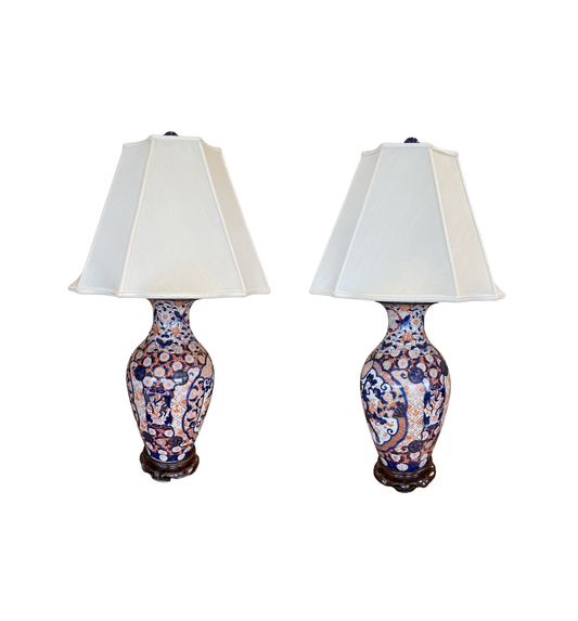 Antique 19th Century Japanese Imari Vase Mounted on Bronze Table Lamps, a pair (05B00B)