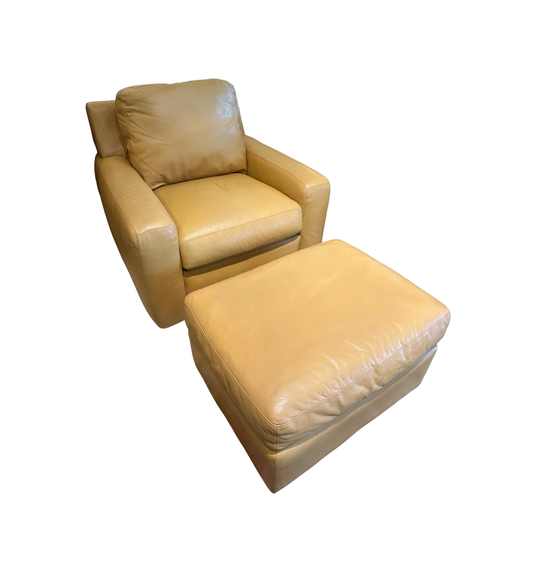 Dayton Hudson Yellow Leather Upholstered chair and ottoman (0BL00B)