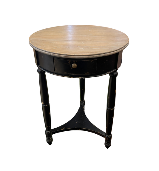 Rustic Finished Round End Table With Natural Top (0PQ00N)
