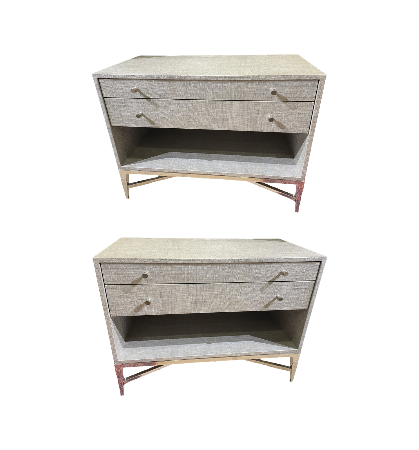 Bernhardt "Saba" Grasscloth Nightstands, a pair (0IV00J)