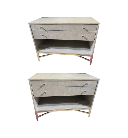 Bernhardt "Saba" Grasscloth Nightstands, a pair (0IV00J)