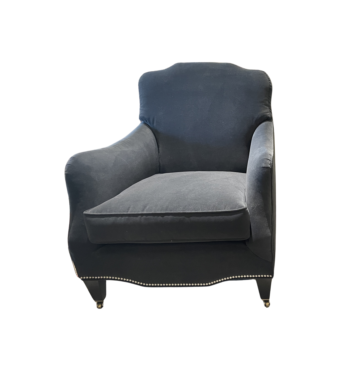 Ambella Black Arm Chair with tacks, AS IS (Two available 0N2006 and 0N2007)