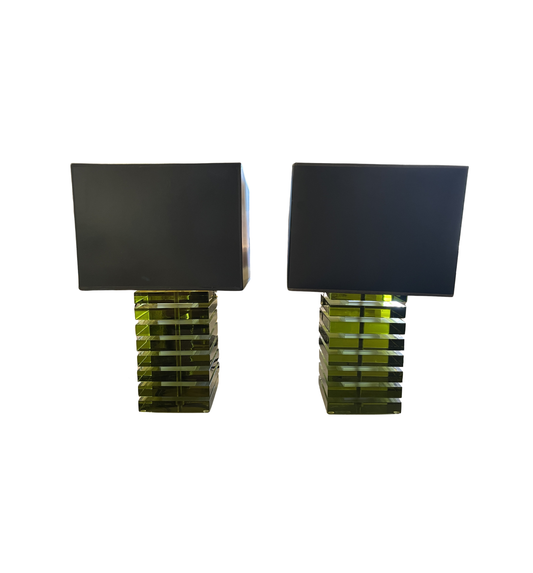 Geometric Shlomi Haziza Acrylic Lamps, a pair, Signed (0NT00N)