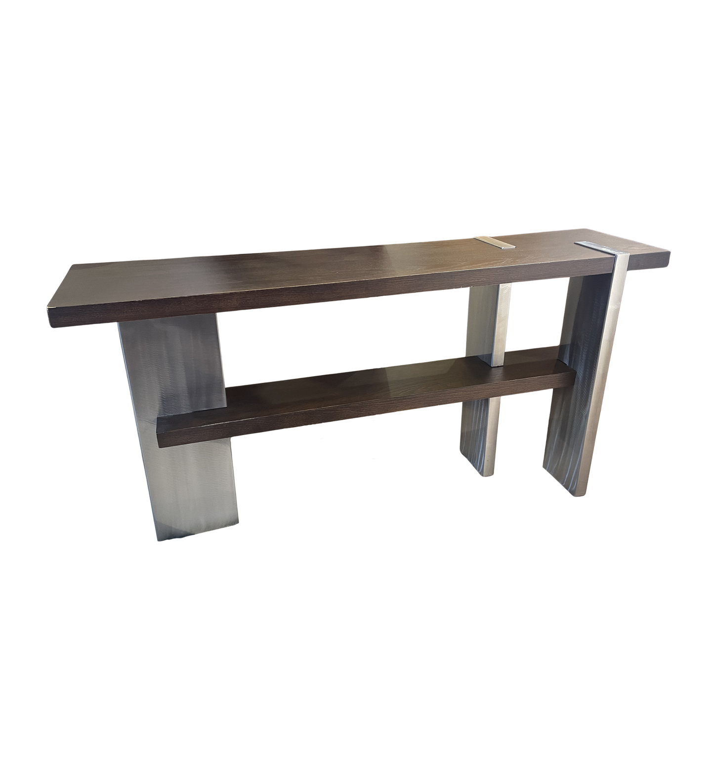 Modern Espresso Finish Console with Brushed Steel Base, AS IS (02J00G)