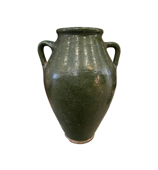 Antique Terracotta Green Glaze Olive Jar, medium (0JL052)