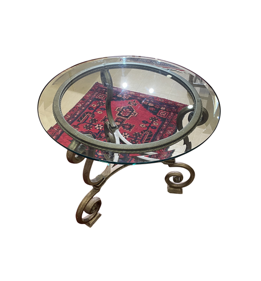 Faux Finished Metal and Glass End Table (0KF008)