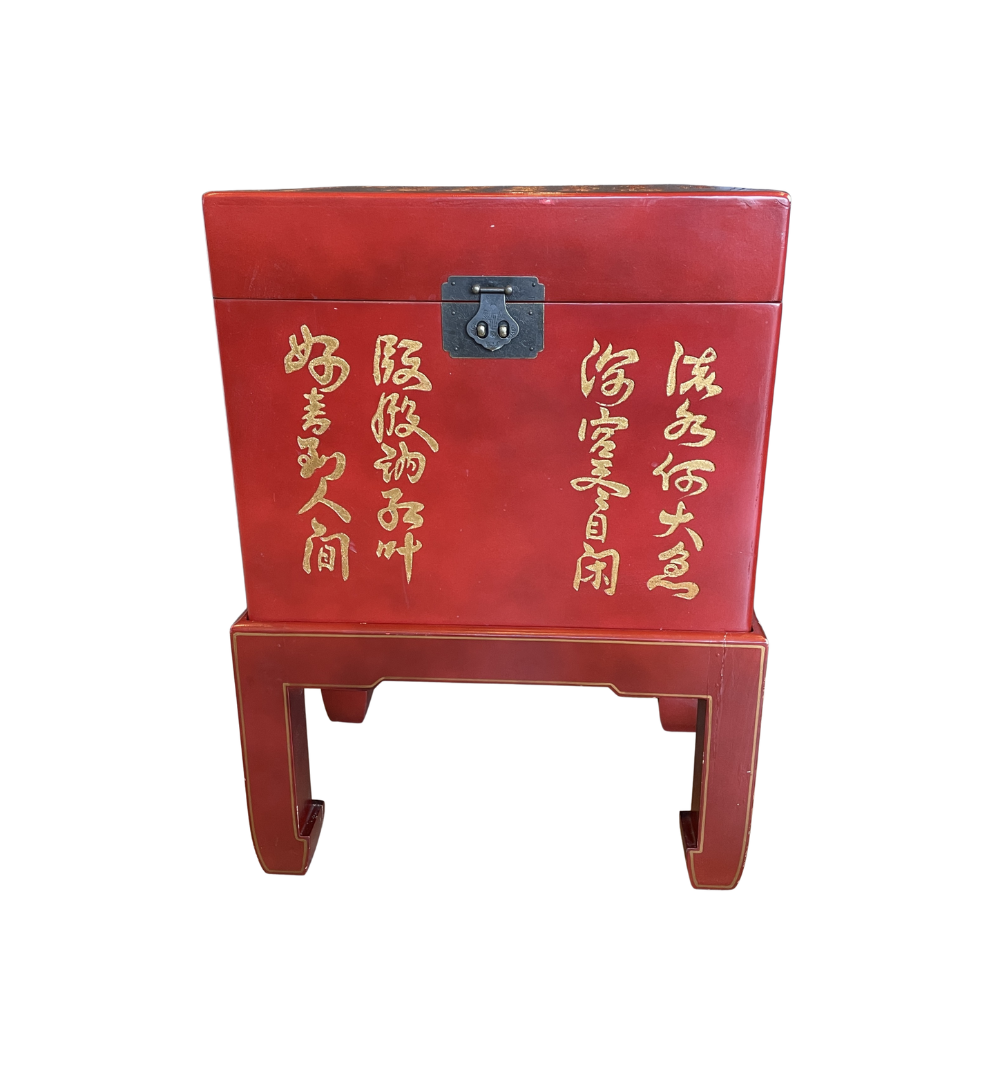 Red Lacquered Chinese Wedding Chest on Stand, Vintage (0LO002)