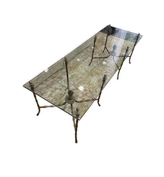 Maison Bagues Style Glass and Bronze Coffee Table, AS IS (0N100C)