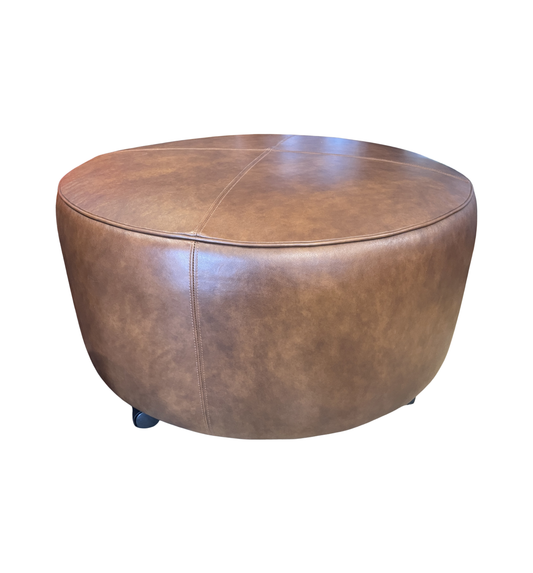 Stone and Leigh Round Leather Ottoman, Brand New (0L1001)
