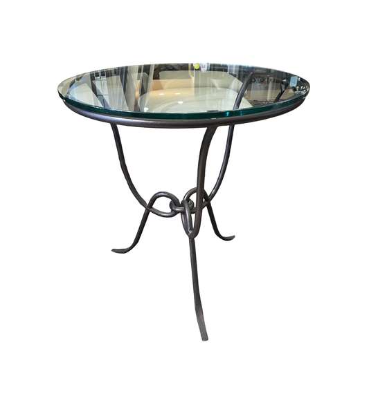 Arhaus Glass and Iron End Table in Burnished Bronze, round (Two available 0MG001 and 0MG002)