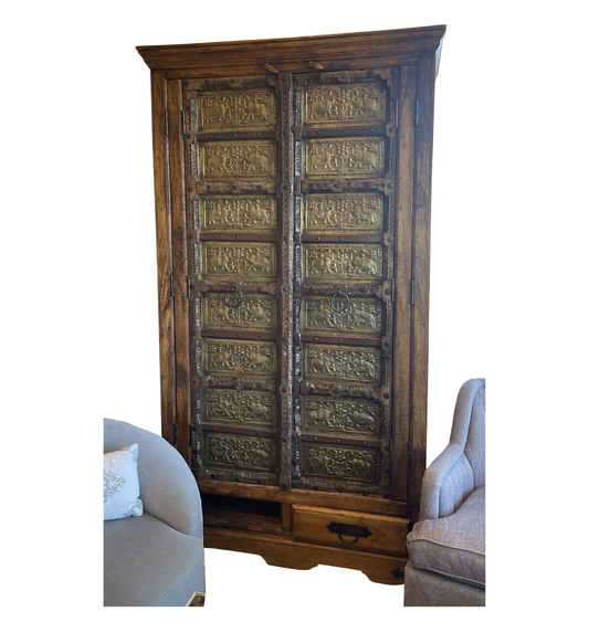 Antique Indian Brass Entry Door Pantry/Cabinet AS IS (0HI002)