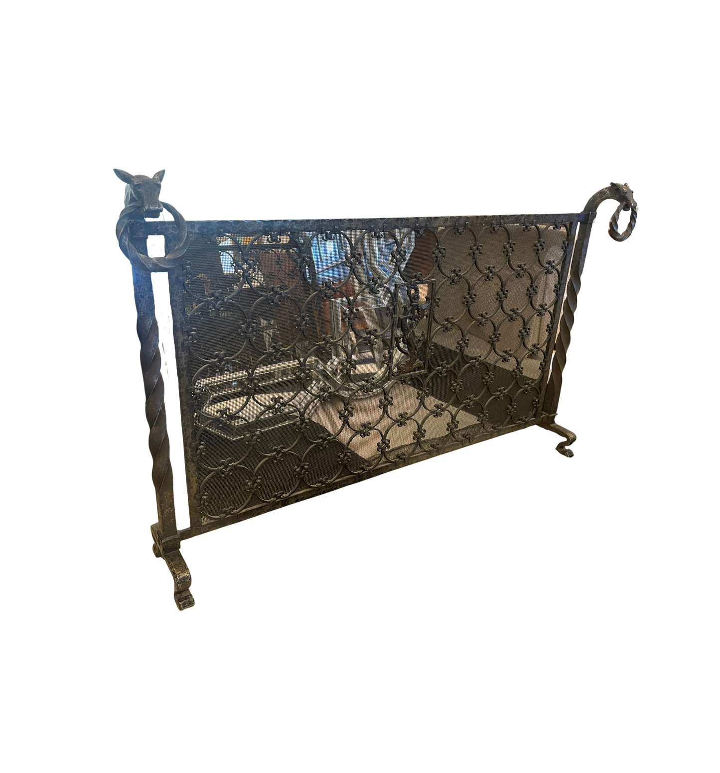 Forged Iron Figural Fireplace Spark Screen with Dragon Detail (0HP005)